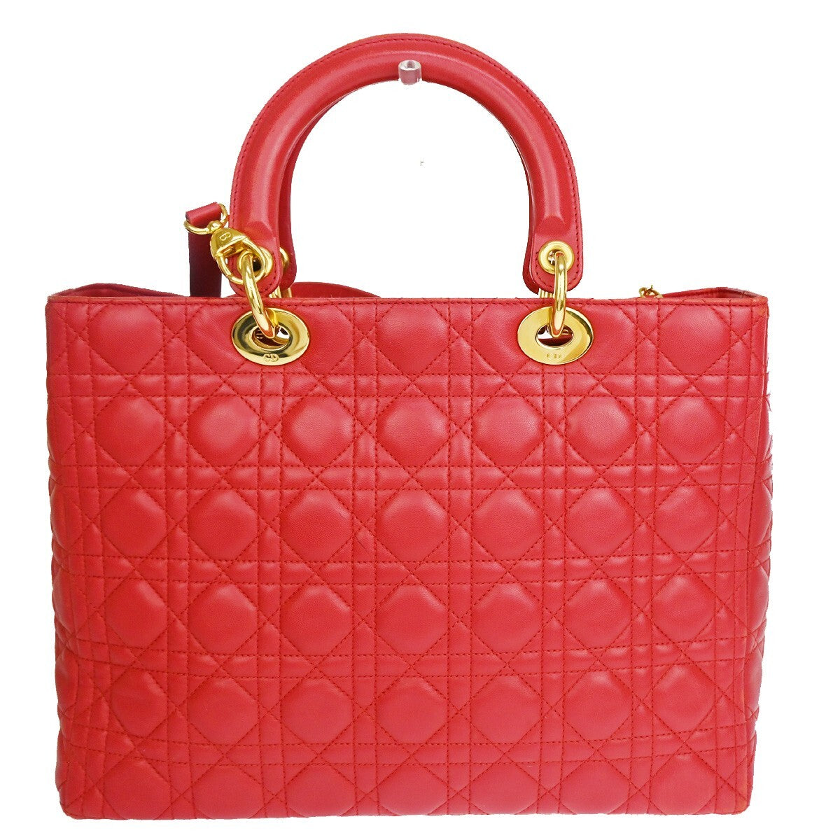 Christian Dior Vintage Lady Dior Bag Cannage Quilt Lambskin, Red, Leather, Handbag