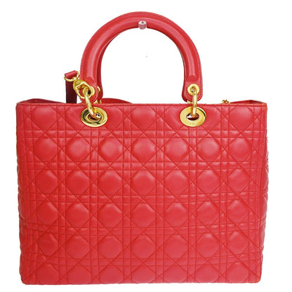 Christian Dior Vintage Lady Dior Bag Cannage Quilt Lambskin, Red, Leather, Handbag