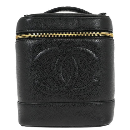 Chanel Vintage Timeless Cosmetic Case Caviar, BLACK, LEATHER, Handbag