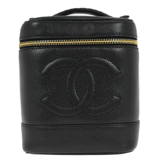 Chanel Vintage Timeless Cosmetic Case Caviar, BLACK, LEATHER, Handbag