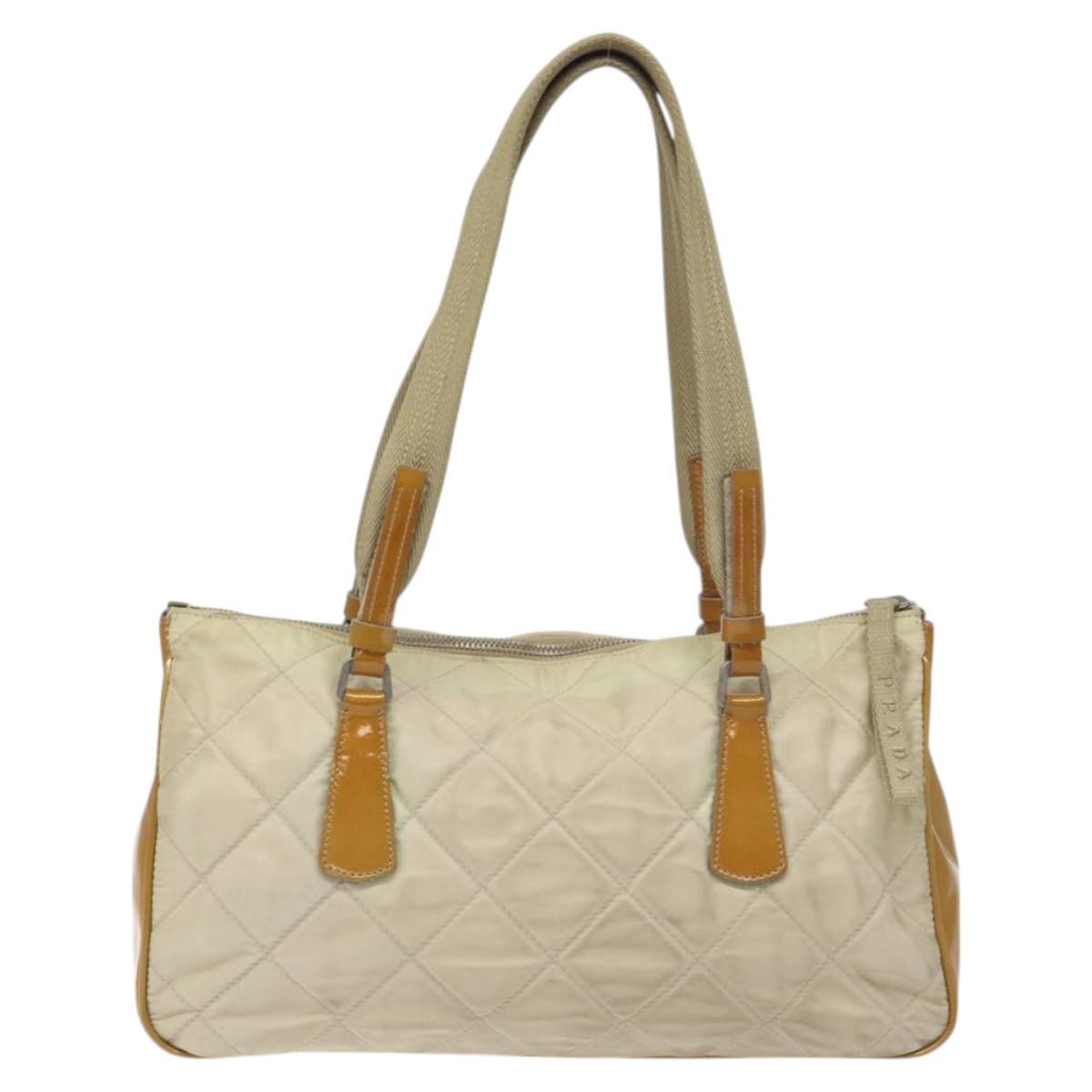 Prada Vintage Shoulder Bag Nylon and Patent Leather, BEIGE, NYLON, Shoulder bag