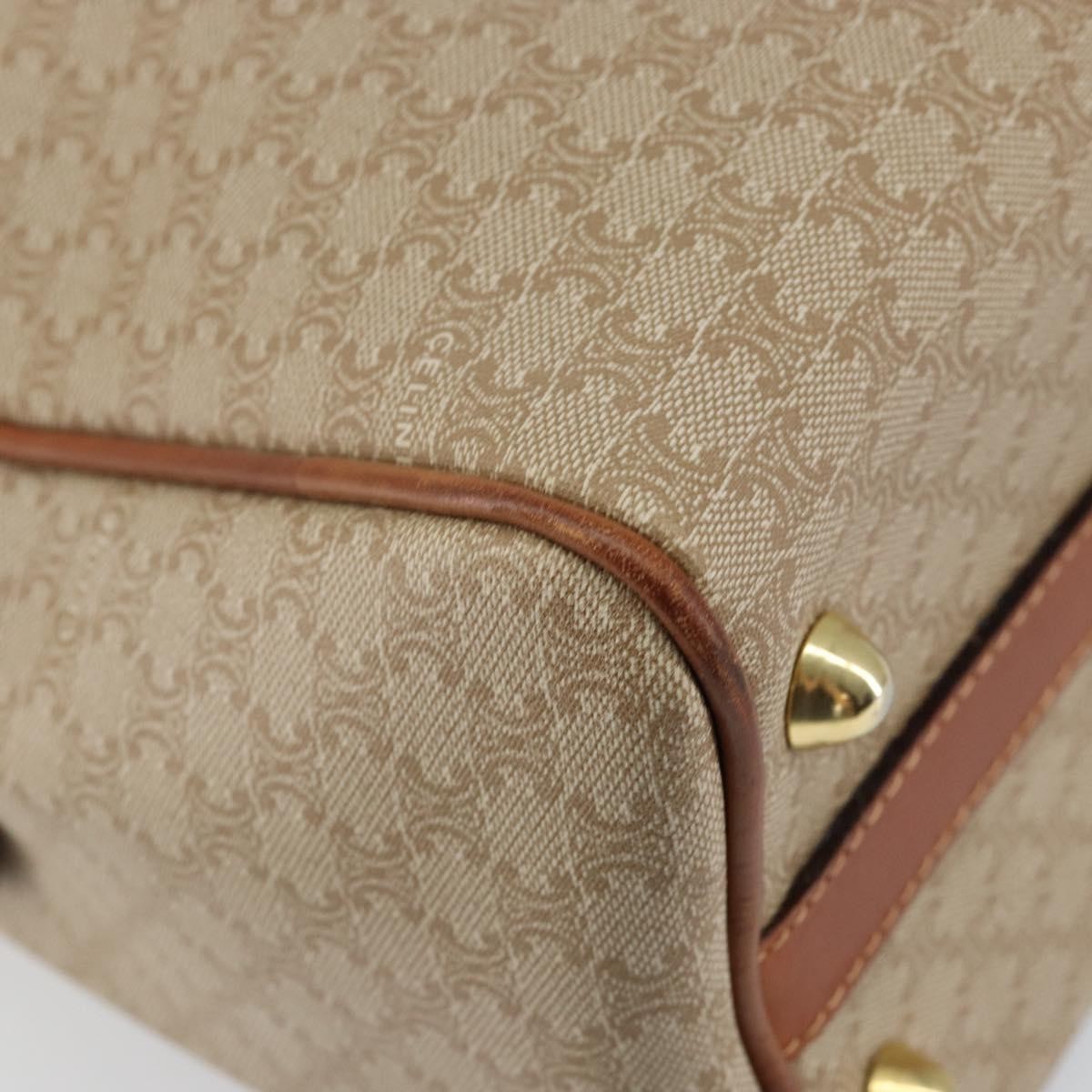 Celine Vintage Macadam Handbag Canvas and Leather, BEIGE, CANVAS, Handbag