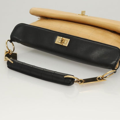 Chanel Chocolate Bar CC Handbag Quilted Lambskin, Beige, Leather, Handbag