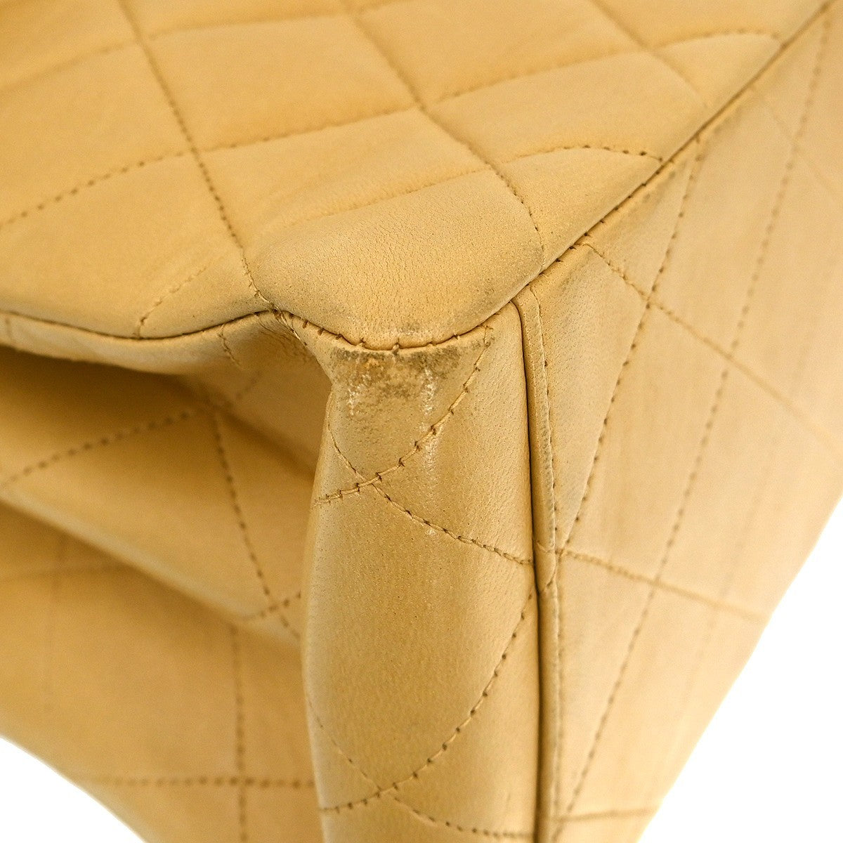 Chanel Vintage CC Square Flap Shoulder Bag Quilted Lambskin, Beige, Leather, Shoulder Bag