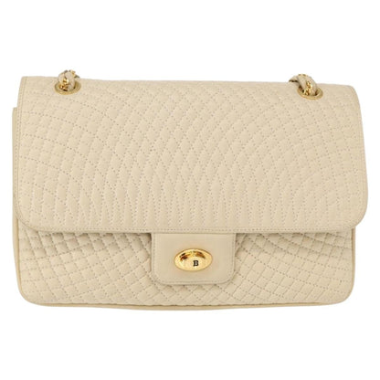 Bally Vintage Chain Shoulder Bag Quilted Leather, ECRU, LEATHER, Shoulder bag
