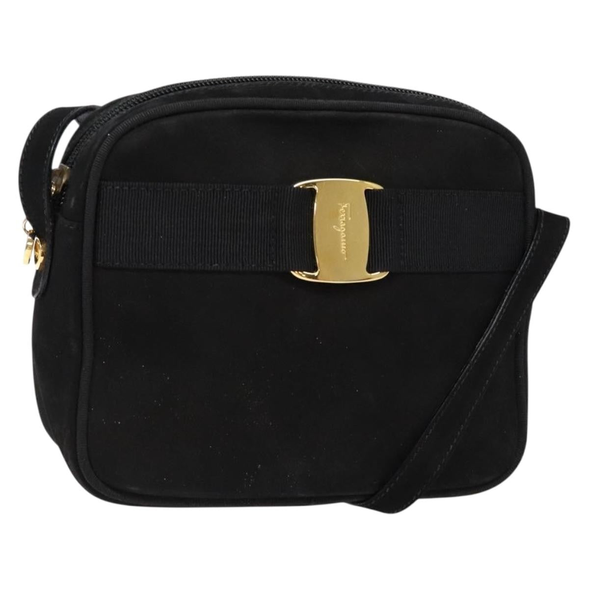 Salvatore Ferragamo Vala Shoulder Bag Suede, BLACK, SUEDE, Shoulder bag