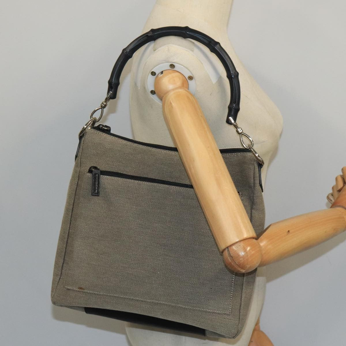 Gucci Vintage Bamboo Shoulder Bag Canvas, Beige, Canvas, Shoulder Bag