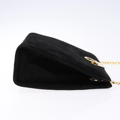 Salvatore Ferragamo Gancini Chain Shoulder Bag Suede, BLACK, SUEDE, Shoulder bag