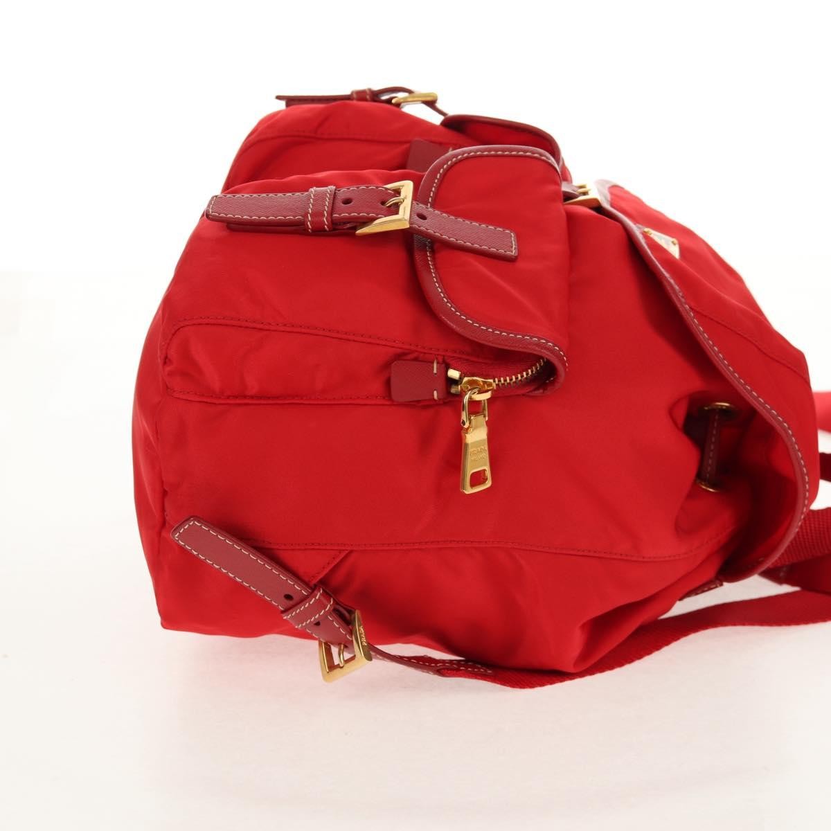 Prada Vela Double Front Pocket Backpack Tessuto with Saffiano Leather, Red, Nylon, Backpack
