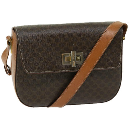 Celine Vintage Convertible Macadam Turnlock Shoulder Bag Canvas and Leather, BROWN, CANVAS, Shoulder bag
