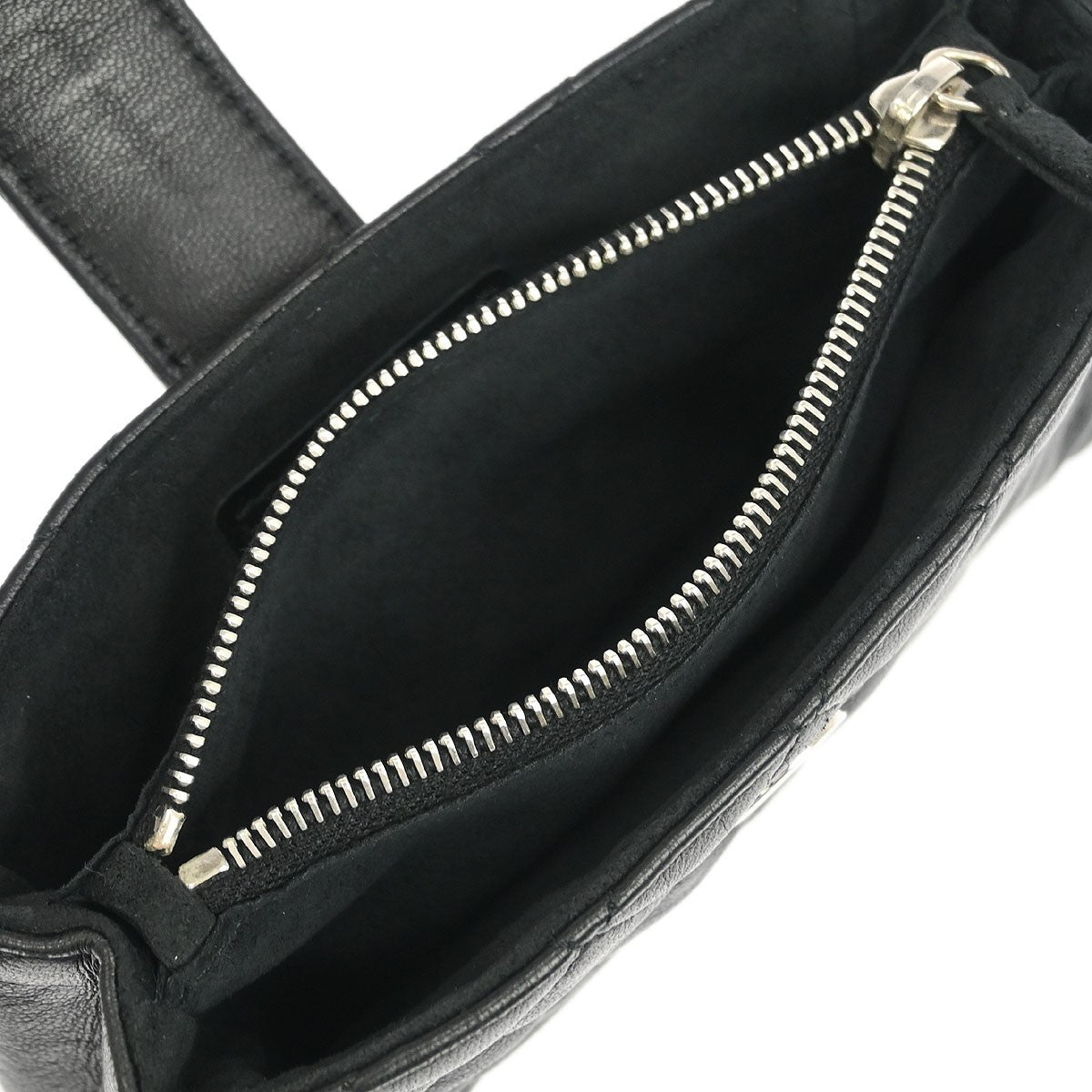 Chanel Chain Phone Holder Crossbody Bag Quilted Lambskin, BLACK, LEATHER, Clutche & pouche