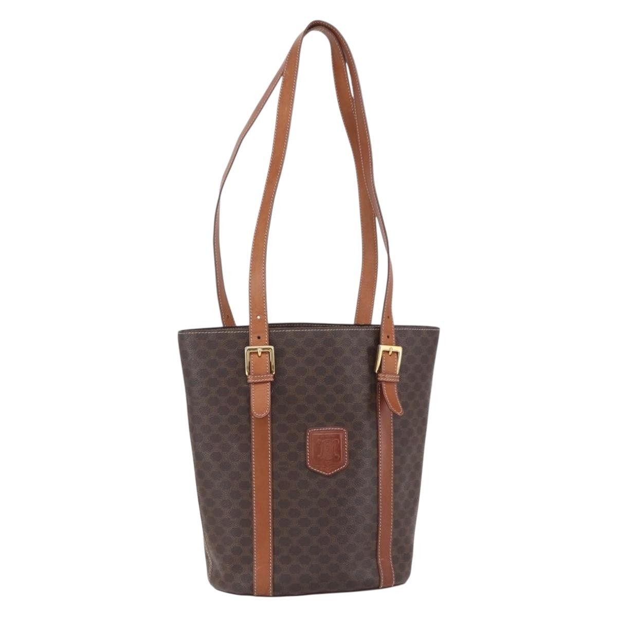 Celine Vintage Macadam Tote bag Canvas and Leather, BROWN, PVC, Tote bag