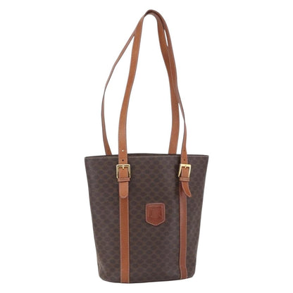 Celine Vintage Macadam Tote bag Canvas and Leather, BROWN, PVC, Tote bag
