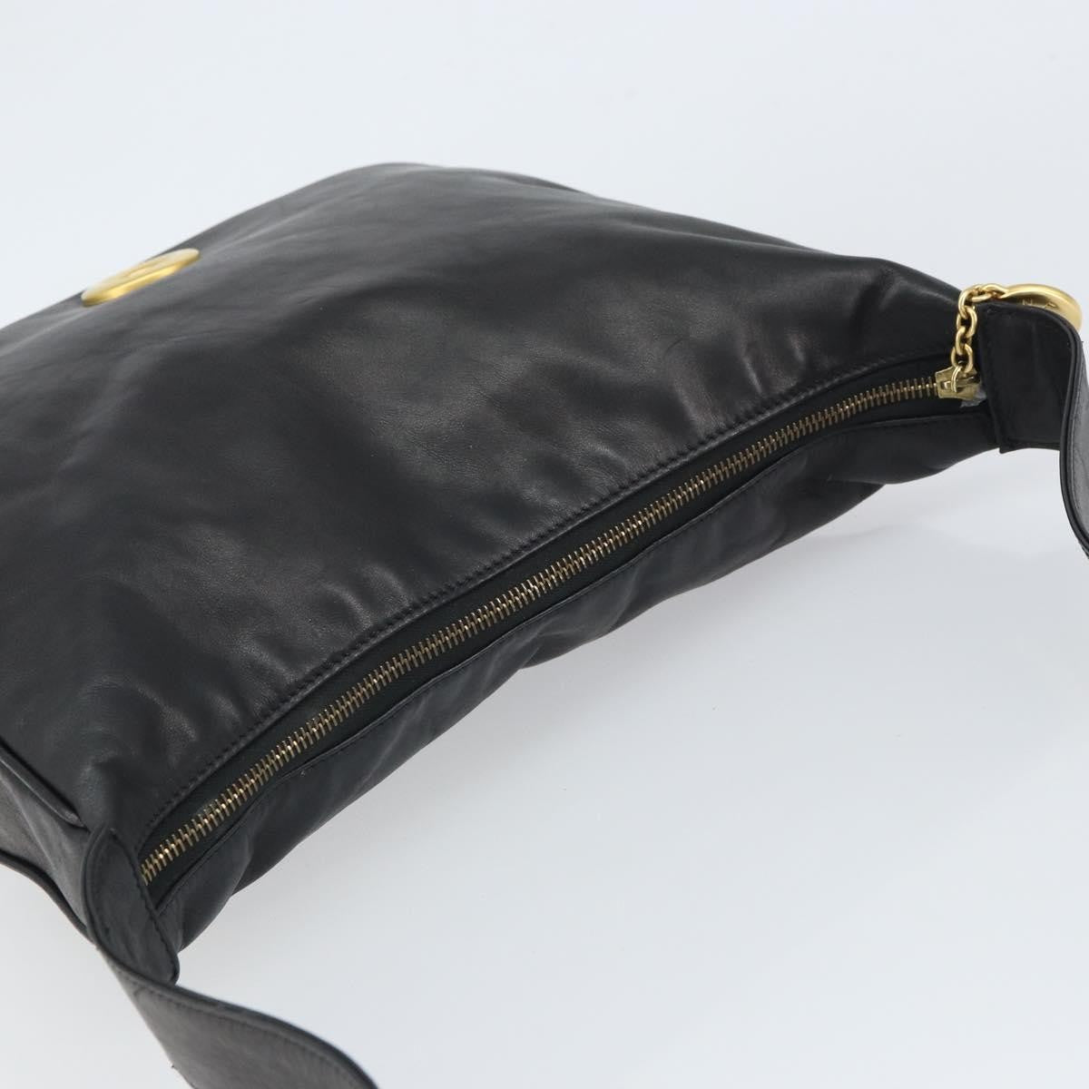 Celine Circle Logo Shoulder Bag Leather, BLACK, LEATHER, Shoulder bag