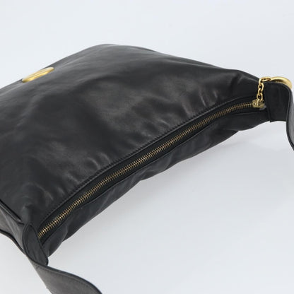 Celine Circle Logo Shoulder Bag Leather, BLACK, LEATHER, Shoulder bag