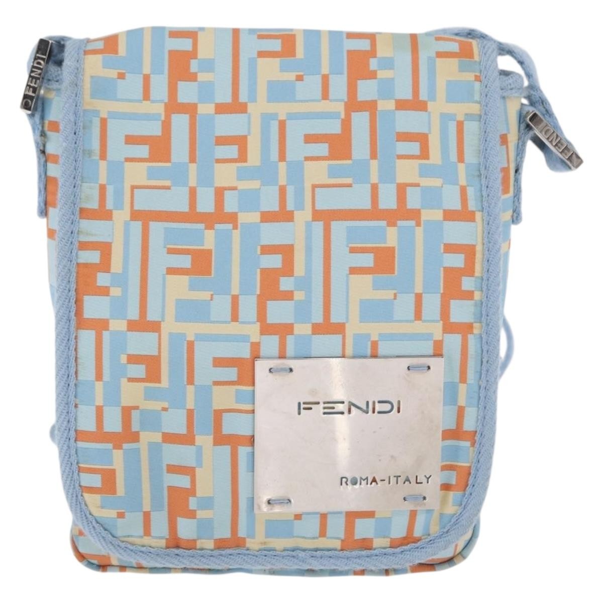 Fendi Logo Zucca Shoulder Bag Zucca, BLUE, CANVAS, Shoulder bag