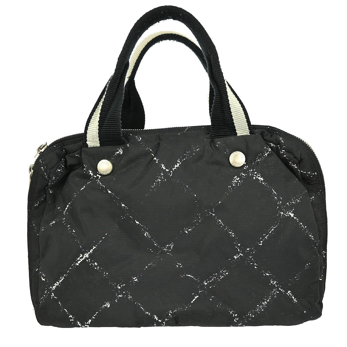 Chanel Travel Line Boston Bag Printed Nylon, BLACK, NYLON, Handbag