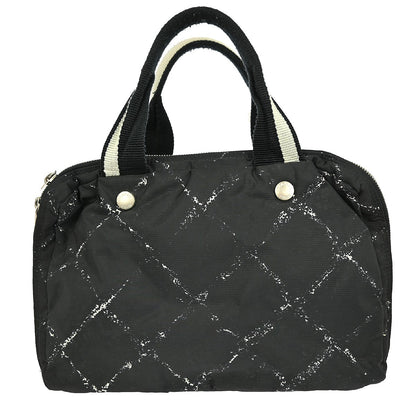 Chanel Travel Line Boston Bag Printed Nylon, BLACK, NYLON, Handbag