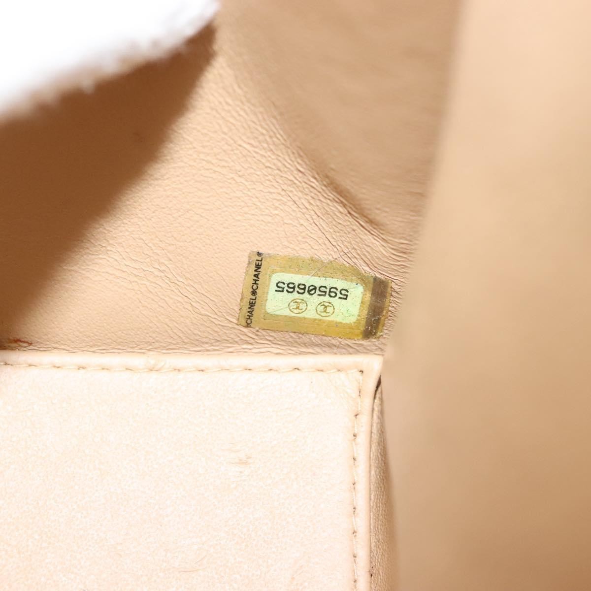Chanel Matelasse Chain Shoulder Bag Leather, Beige, Cotton, Shoulder Bag