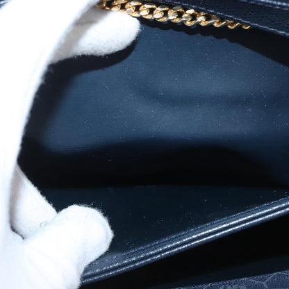 Christian Dior Vintage Chain Flap Shoulder Bag Leather, NAVY, LEATHER, Shoulder bag