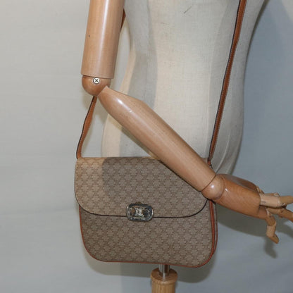 Celine Vintage Macadam Shoulder Bag Canvas and Leather, BEIGE, CANVAS, Shoulder bag