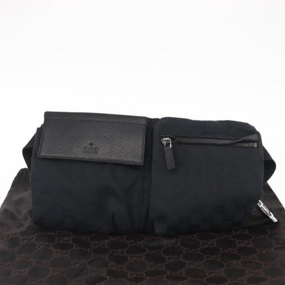 Gucci Vintage Double Belt Bag GG Canvas with Leather, BLACK, CANVAS, Clutche & pouche
