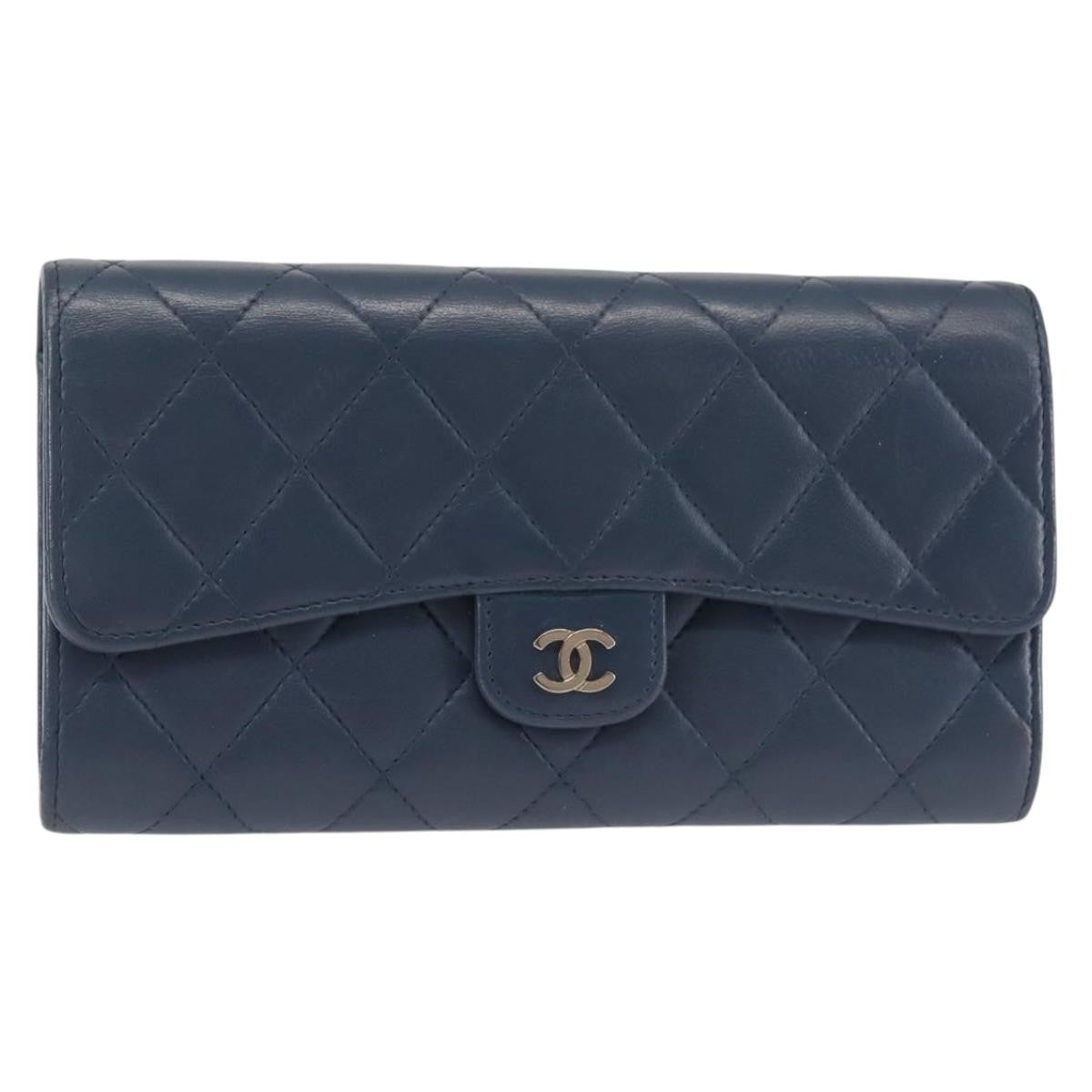 Chanel CC Gusset Classic Flap Wallet Quilted Lambskin, NAVY, LEATHER, Wallets