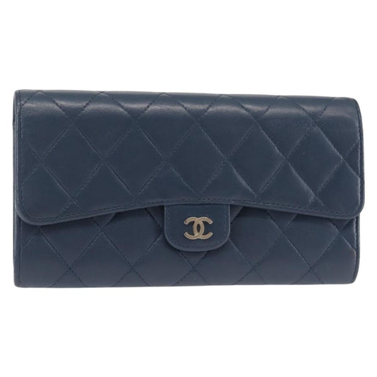 Chanel CC Gusset Classic Flap Wallet Quilted Lambskin, NAVY, LEATHER, Wallets