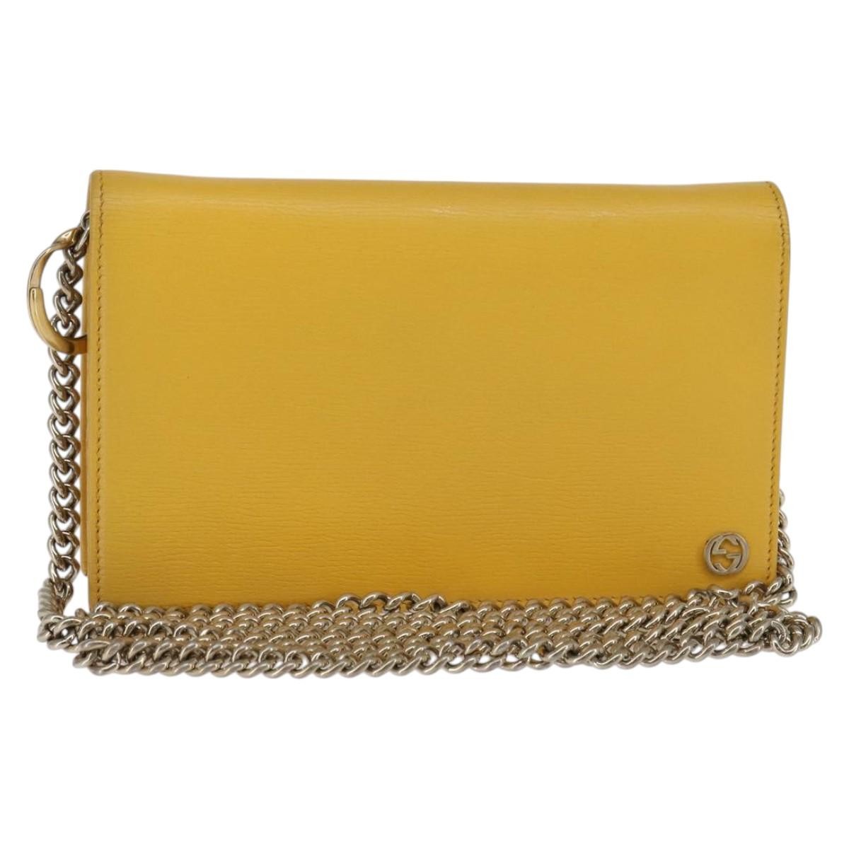 Gucci Betty Chain Wallet Leather, YELLOW, LEATHER, Clutche & pouche