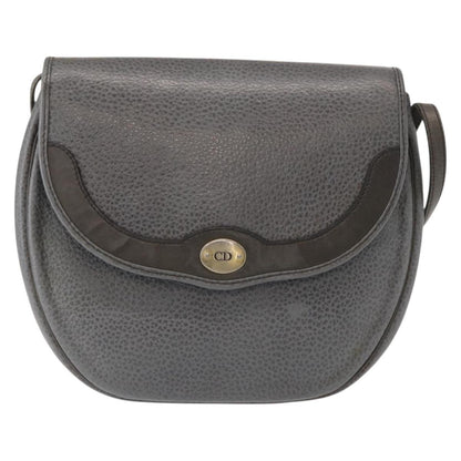 Christian Dior Vintage CD Logo Shoulder Bag Leather, GRAY, LEATHER, Shoulder bag