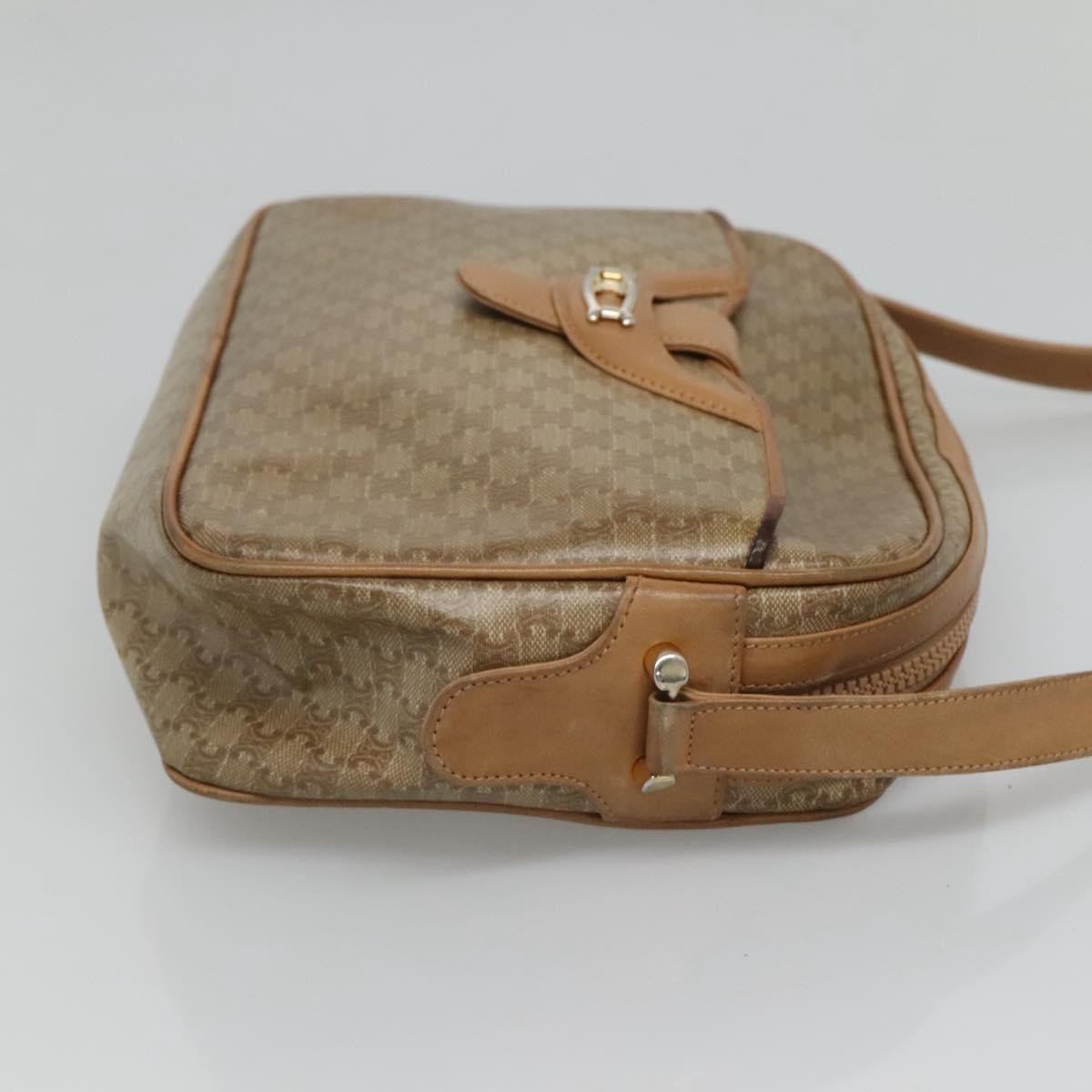 Celine Vintage Macadam Shoulder Bag Canvas and Leather, Beige, Canvas, Shoulder Bag