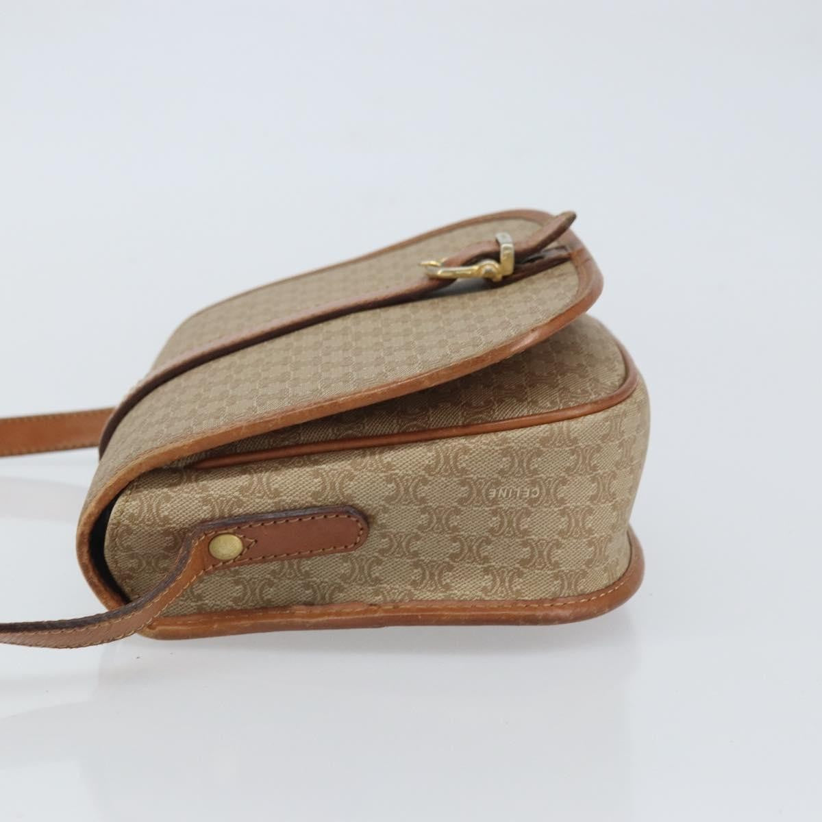 Celine Vintage Macadam Shoulder Bag Canvas and Leather, BEIGE, CANVAS, Shoulder bag