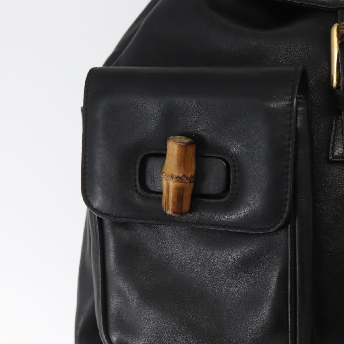 Gucci Vintage Bamboo Backpack Leather, BLACK, LEATHER, Backpack