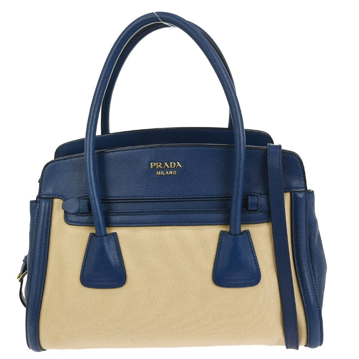 Prada Cuir Frame Convertible Tote City Calf with Saffiano, BLUE, LEATHER, Tote bag
