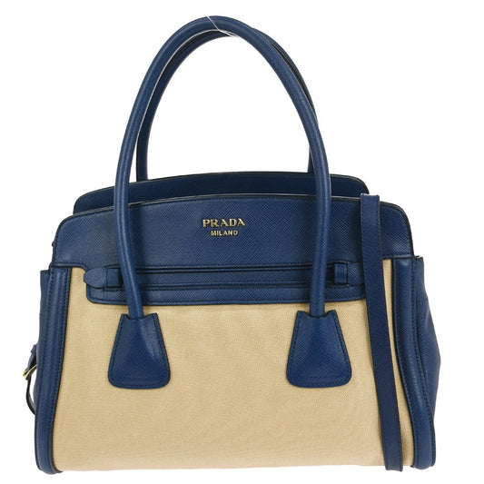 Prada Cuir Frame Convertible Tote City Calf with Saffiano, BLUE, LEATHER, Tote bag