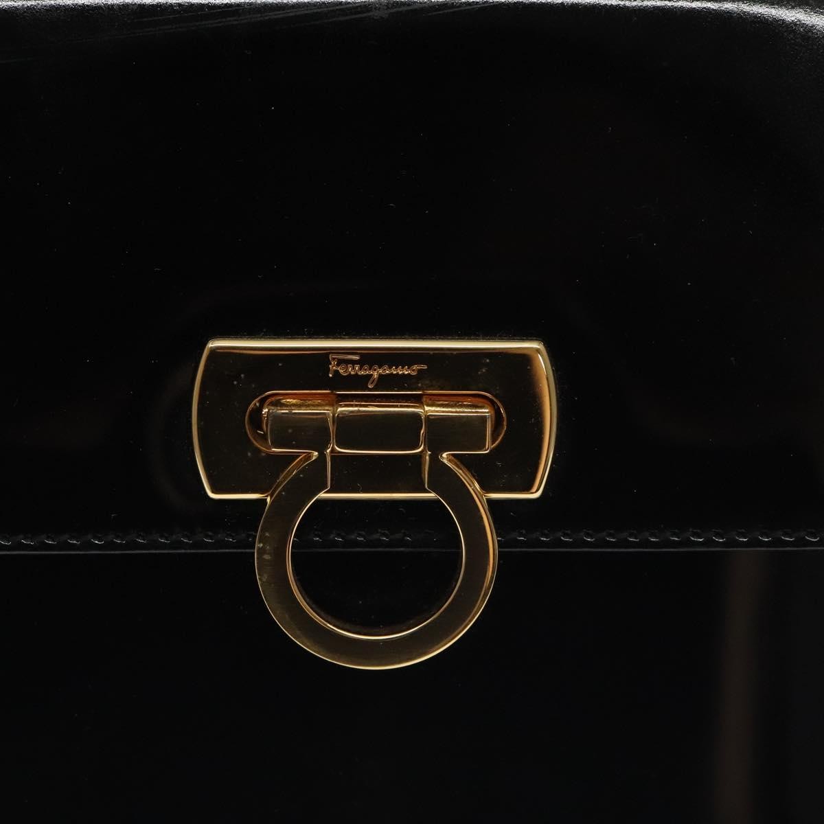 Salvatore Ferragamo Gancini handbag Patent leather, BLACK, PATENT_LEATHER, Handbag