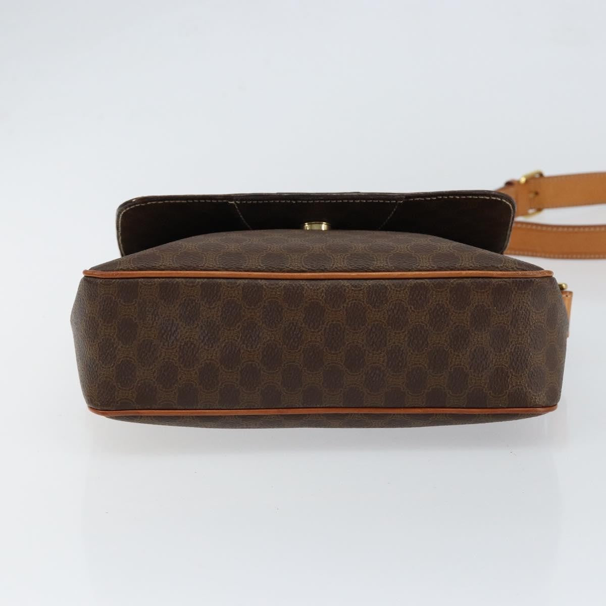 Celine Vintage Macadam Circle Logo Shoulder Bag Canvas and Leather, BROWN, CANVAS, Shoulder bag