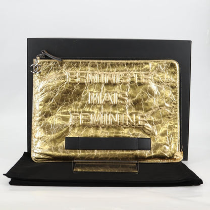 Chanel Feminine Pouch Crinkled Leather, GOLD, LEATHER, Clutche & pouche