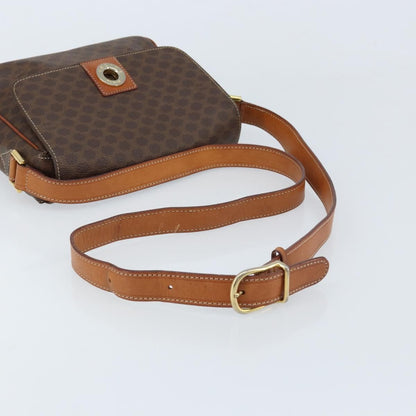 Celine Vintage Macadam Circle Logo Shoulder Bag Canvas and Leather, BROWN, CANVAS, Shoulder bag
