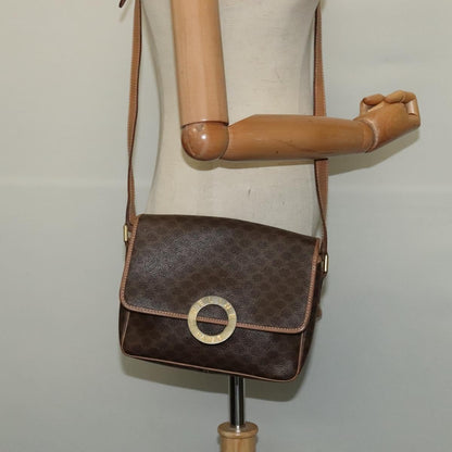 Celine Vintage Macadam Circle Logo Shoulder Bag Canvas and Leather, Brown, Canvas, Shoulder Bag