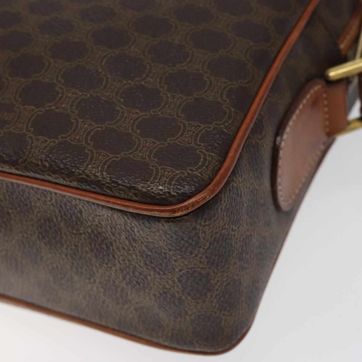 Celine Vintage Macadam Shoulder Bag Canvas and Leather, Brown, Canvas, Shoulder Bag
