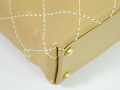 Chanel Surpique Tote Quilted Leather, BEIGE, LEATHER, Tote bag