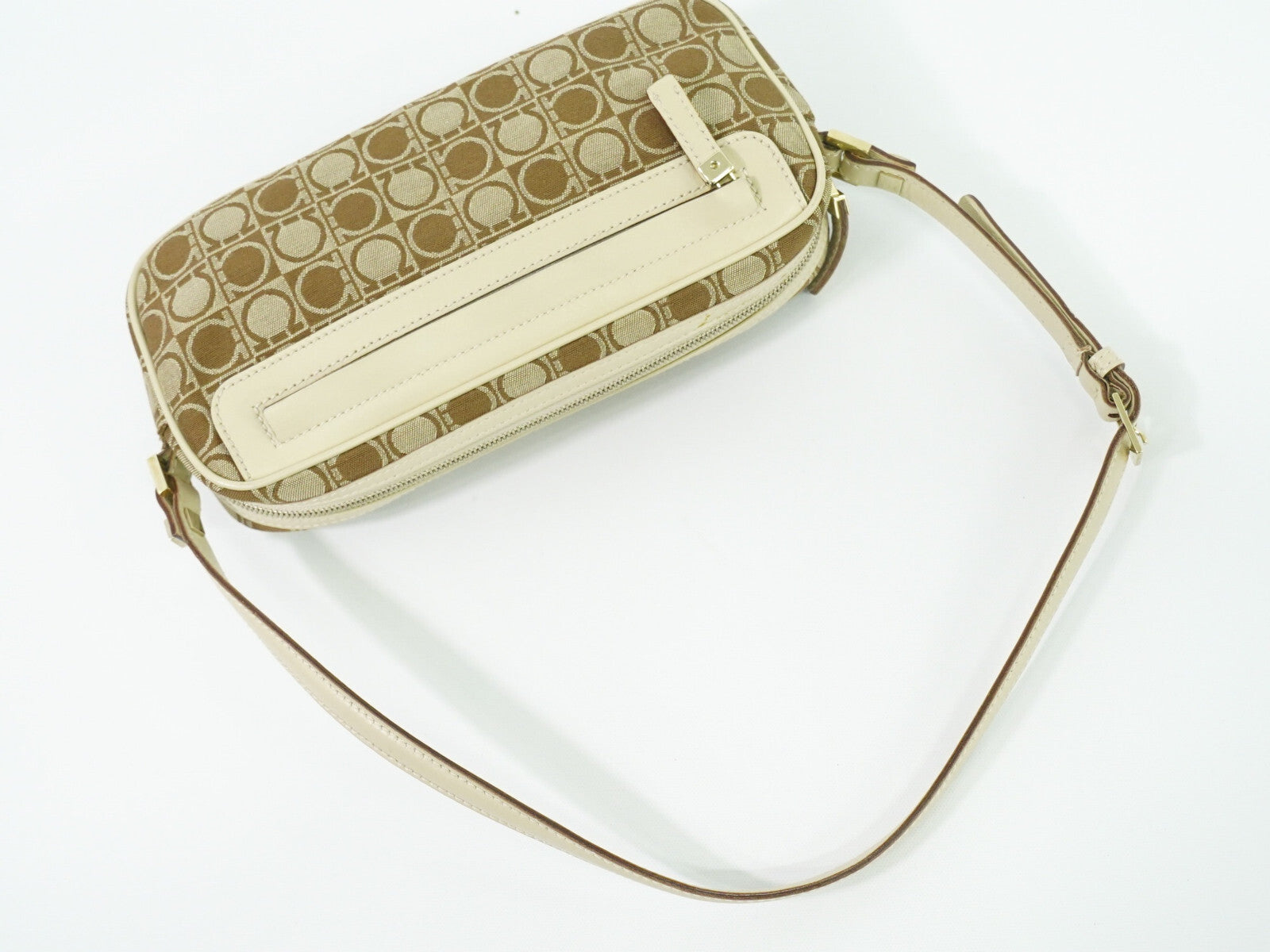 Salvatore Ferragamo Gancini Shoulder Bag Canvas, BEIGE, CANVAS, Shoulder bag