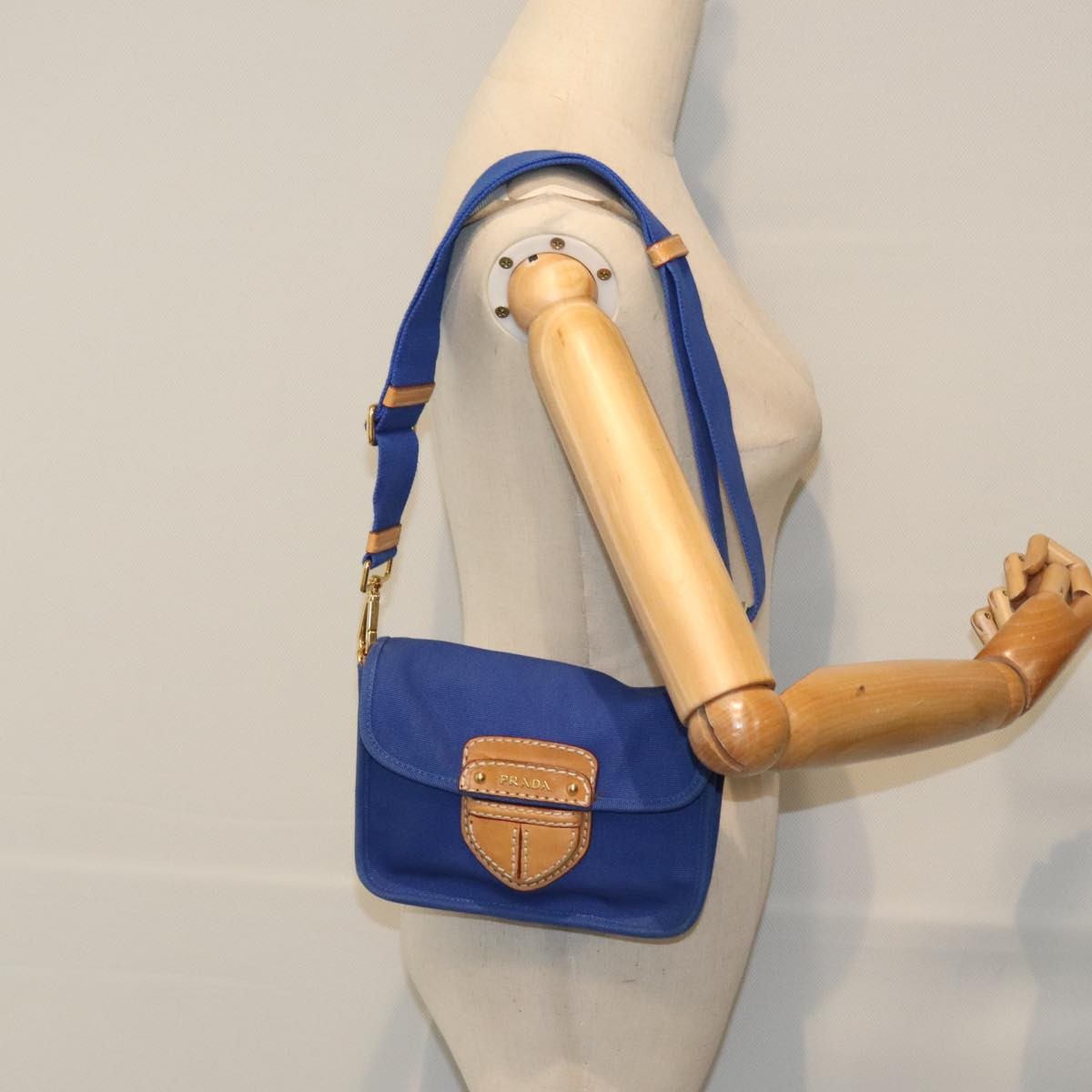 Prada Push Lock Flap Shoulder Bag Canvas, BLUE, CANVAS, Shoulder bag