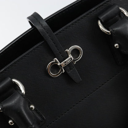 Salvatore Ferragamo Gancini handbag Leather, BLACK, LEATHER, Handbag