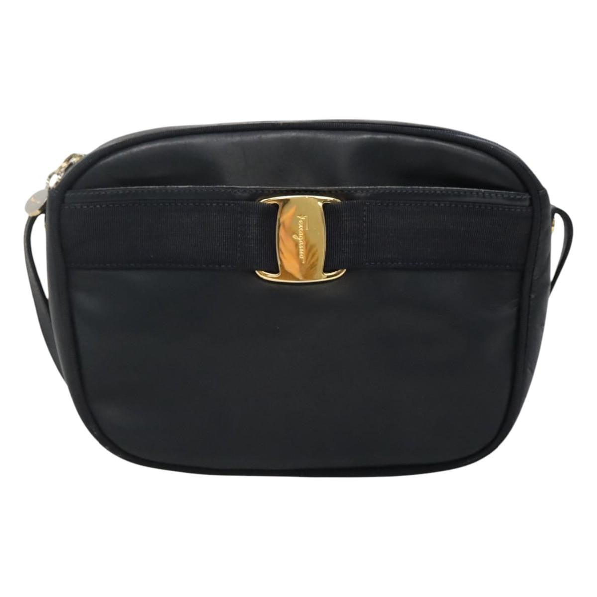 Salvatore Ferragamo Vala Shoulder Bag Leather, NAVY, LEATHER, Shoulder bag