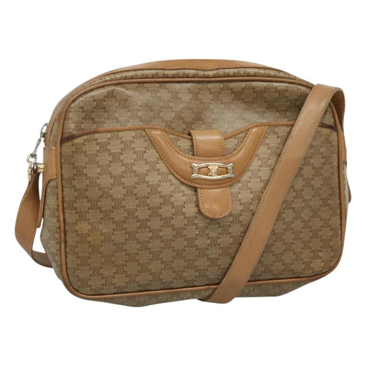 Celine Vintage Macadam Shoulder Bag Canvas and Leather, Beige, Canvas, Shoulder Bag
