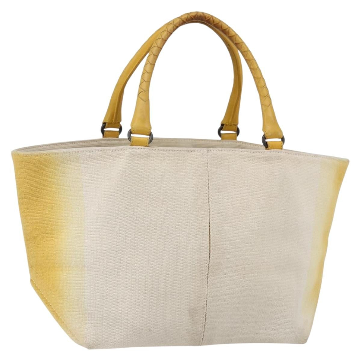 Bottega Veneta Braided Handle Open Tote Bag Canvas with Leather, YELLOW, CANVAS, Tote bag
