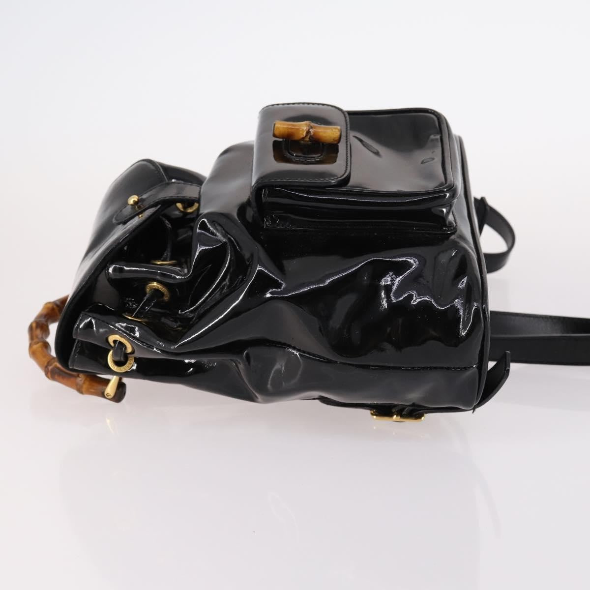 Gucci Vintage Bamboo Backpack Patent, BLACK, PATENT_LEATHER, Backpack