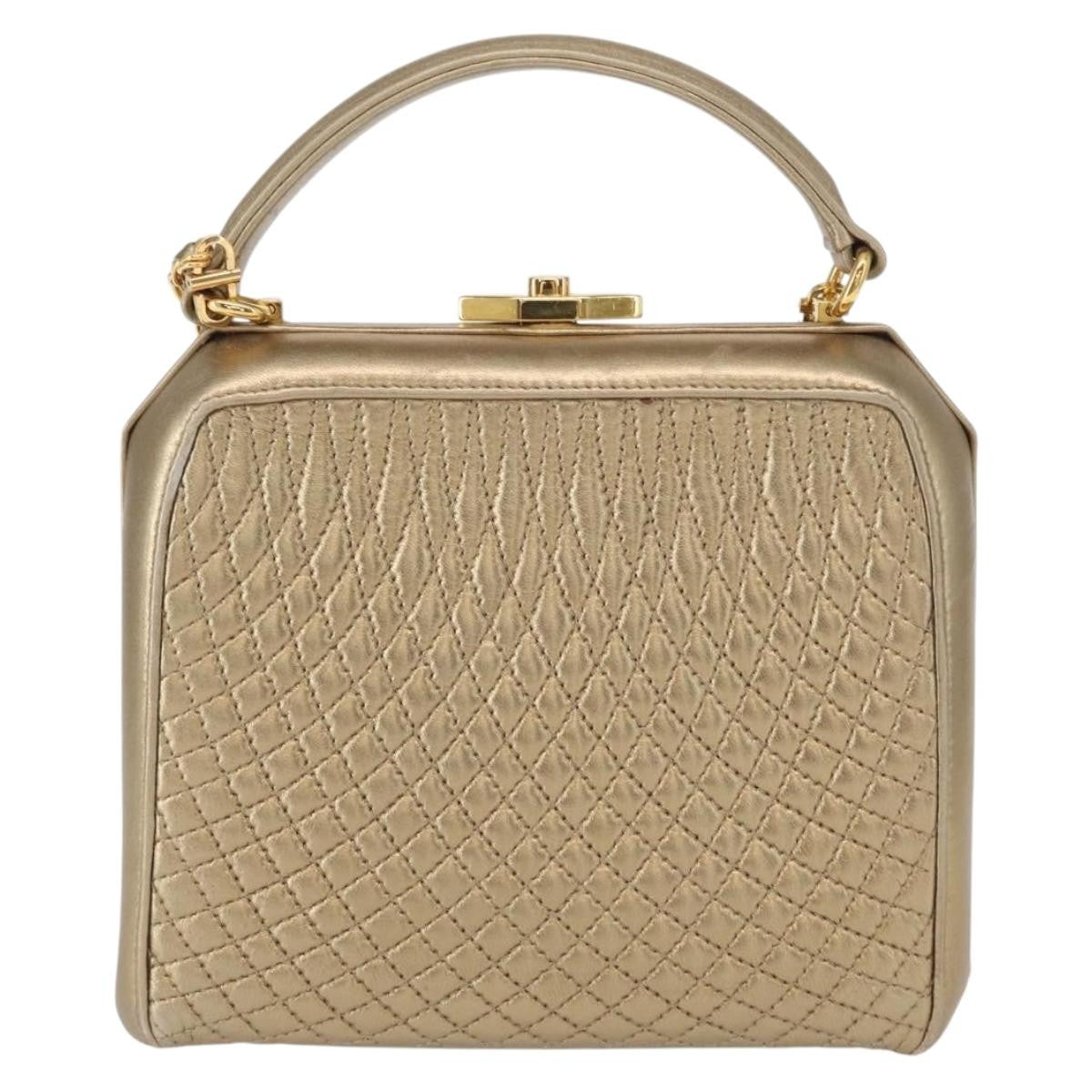 Bally Vintage Handbag Quilted Leather, GOLD, LEATHER, Handbag